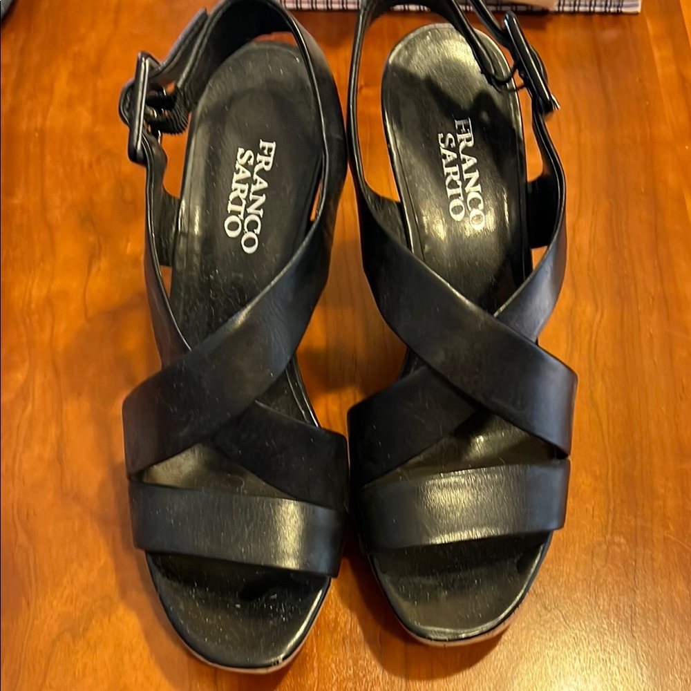 Franco Sarto Black Strappy Sandals with Chunky Heel